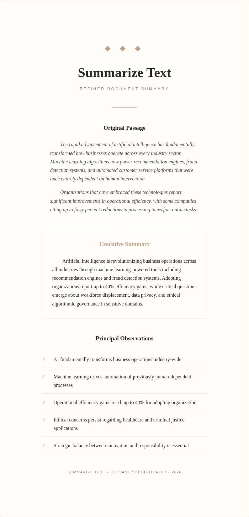 Elegant sophisticated summarize text
